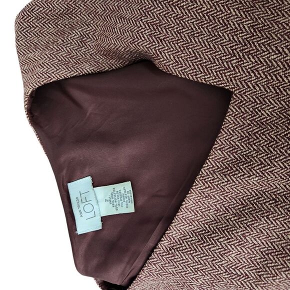 Ann Taylor LOFT Dress Size 2 Herringbone Jumper Sleeveless Wine Cream Lined - Picture 3 of 10
